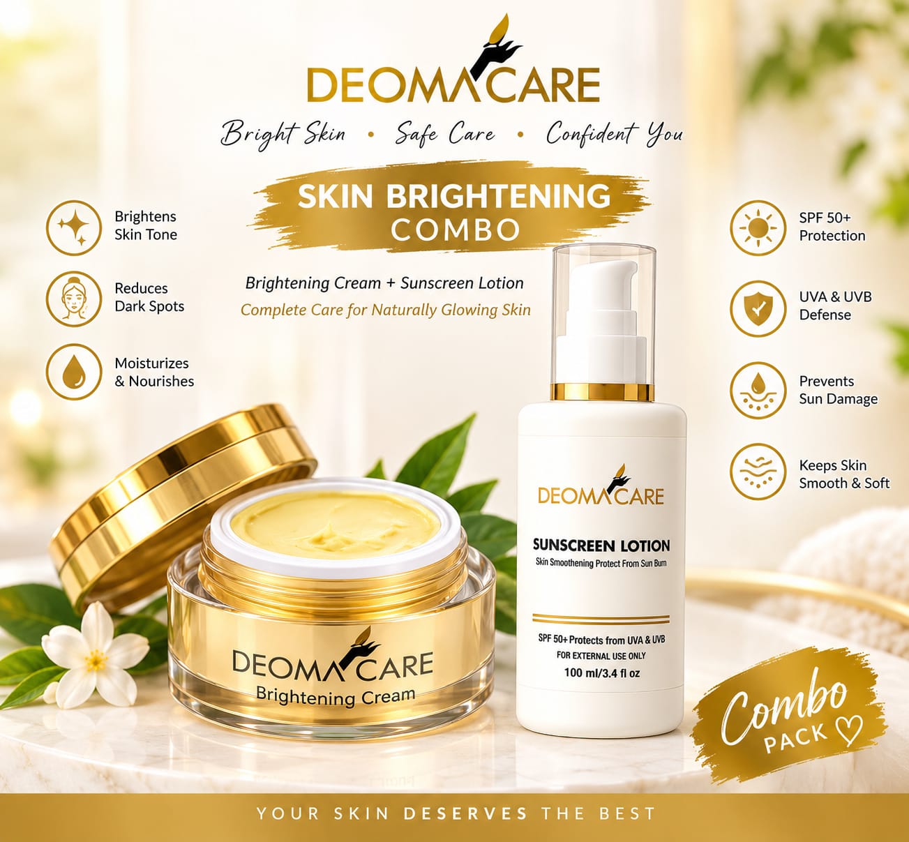 (Combo Pack) Deoma Brightening Cream & Deoma Sunscreen Lotion